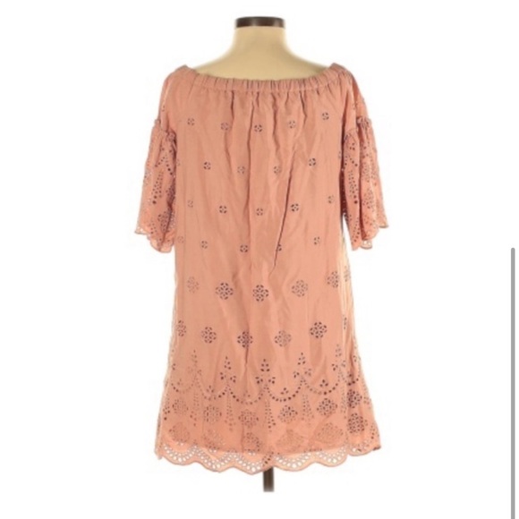 Madewell Eyelet Off-the-Shoulder Dress Dusty Rose Pink Lace Scalloped Size 0 - Picture 3 of 6